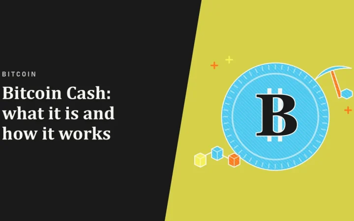 Bitcoin Cash: что это и как работает: иллюстрация монеты и связанных блоков блокчейна
