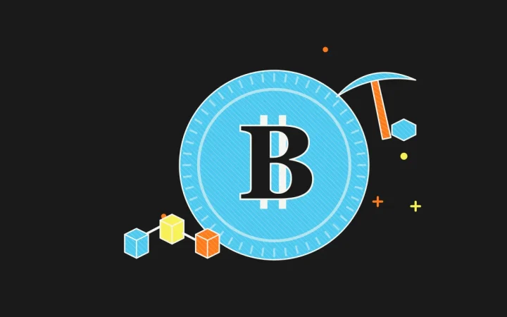Иллюстрация монеты со связанными блоками блокчейна для руководства по Bitcoin