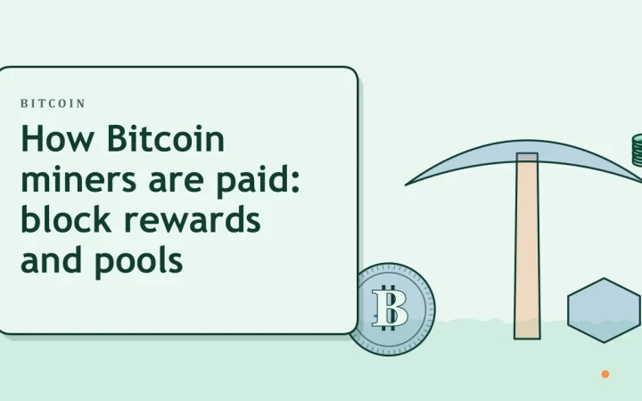 Как платят майнерам Bitcoin: вознаграждения за блок и пулы: иллюстрация кирки майнера и монеты