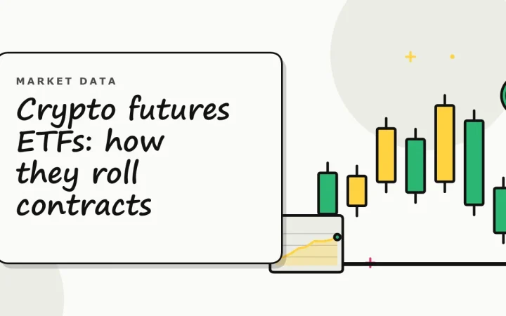 Крипто-ETF на фьючерсы: как происходит перекладка контрактов: иллюстрация со свечным графиком и графиком цены