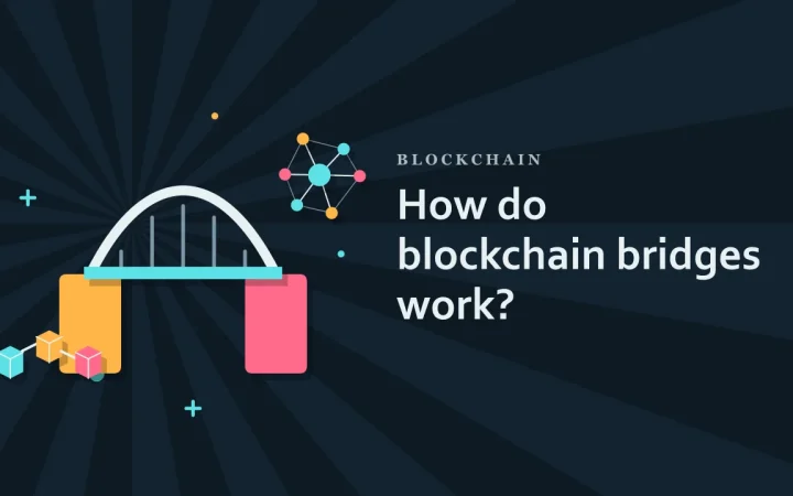 Как работают блокчейн-мосты?: иллюстрация моста между двумя цепочками и связанных блоков блокчейна