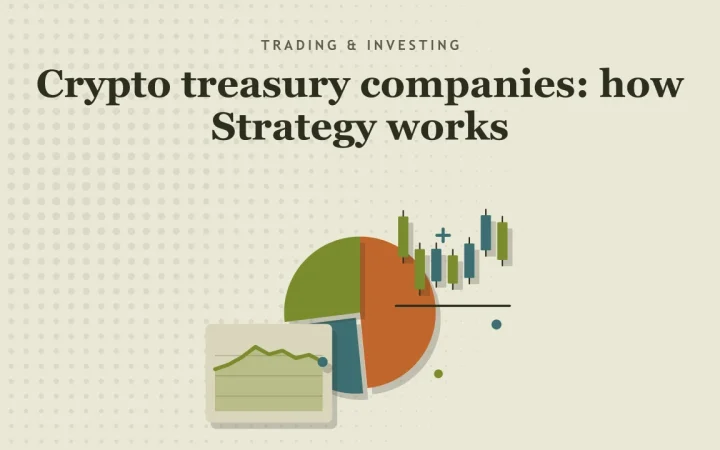 Криптоказначейские компании: как работает Strategy: иллюстрация круговой диаграммы портфеля и графика цен