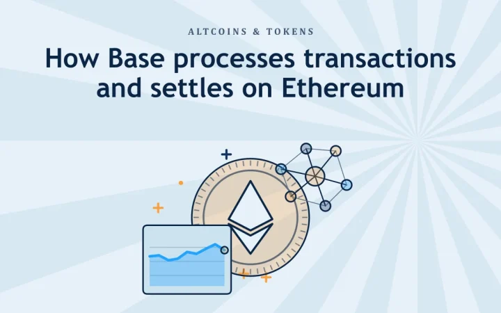 Как Base обрабатывает транзакции и рассчитывается в Ethereum: иллюстрация монеты и ценового графика