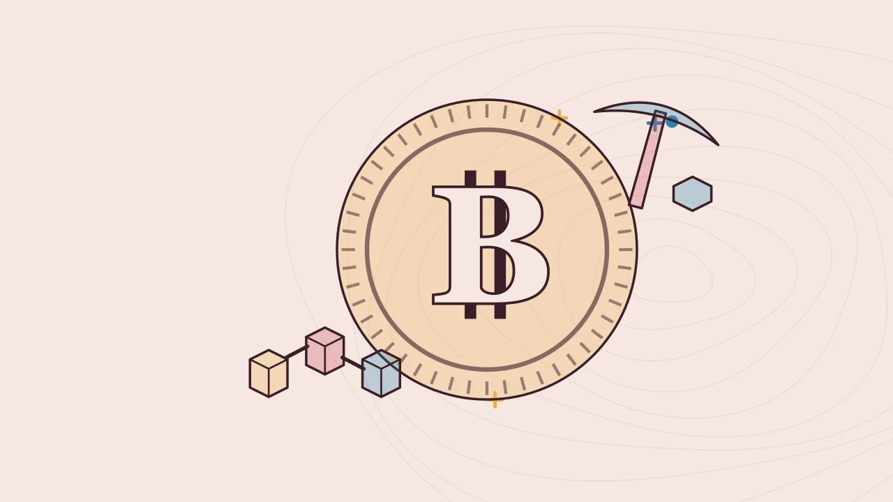Иллюстрация монеты со связанными блоками блокчейна для руководства по Bitcoin