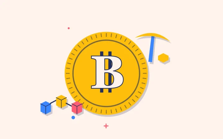 Иллюстрация монеты со связанными блоками блокчейна для руководства по Bitcoin
