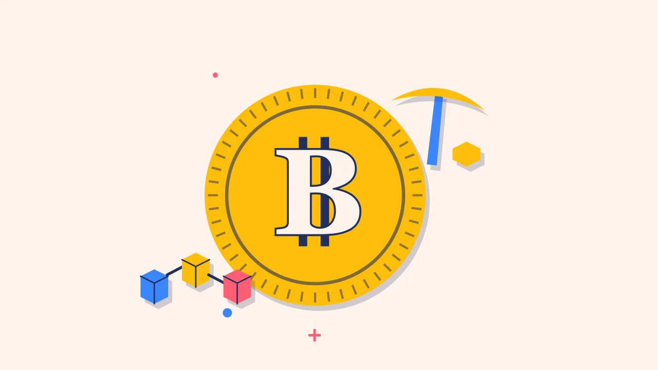 Иллюстрация монеты со связанными блоками блокчейна для руководства по Bitcoin