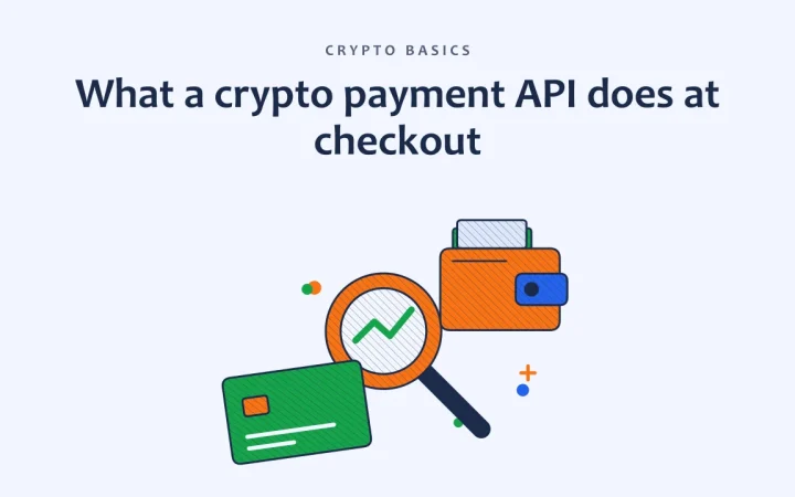 Что делает криптоплатёжный API на этапе оформления заказа: иллюстрация лупы над графиком и криптокарты