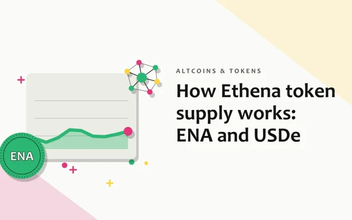 Как работает предложение токенов Ethena: ENA и USDe: иллюстрация с графиком цены и монетой