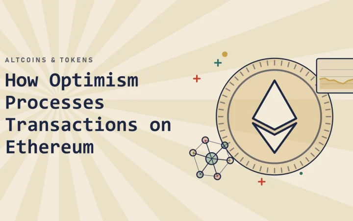 Как Optimism обрабатывает транзакции в Ethereum: иллюстрация монеты и сети узлов