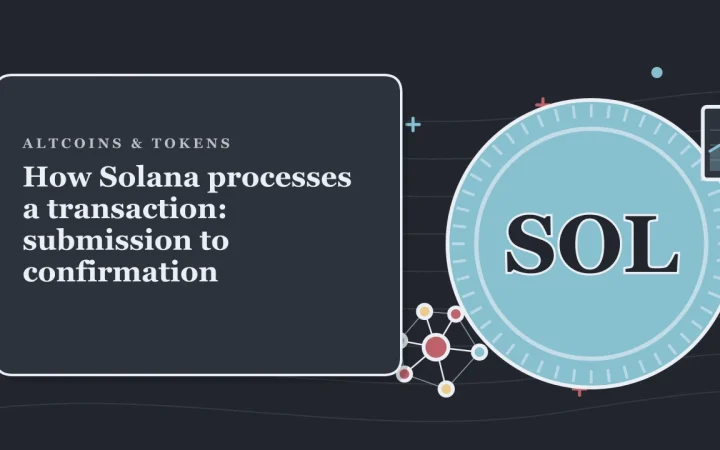 Как Solana обрабатывает транзакцию: от отправки до подтверждения: иллюстрация монеты и сети узлов