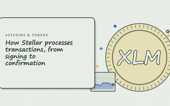 Как Stellar обрабатывает транзакции: от подписания до подтверждения: иллюстрация монеты и графика цены