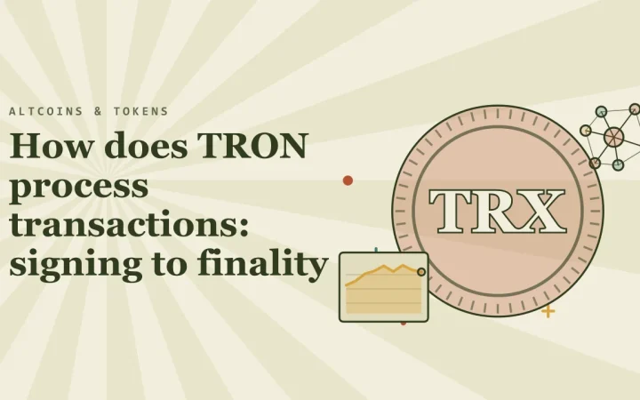 Как TRON обрабатывает транзакции: от подписания до финальности: иллюстрация монеты и ценового графика