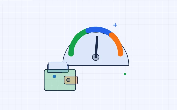 Иллюстрация индикатора комиссии с криптокошельком для руководства по основам криптовалют
