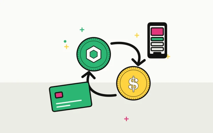 Иллюстрация обмена двух монет с криптокартой для руководства «Покупка и обмен»