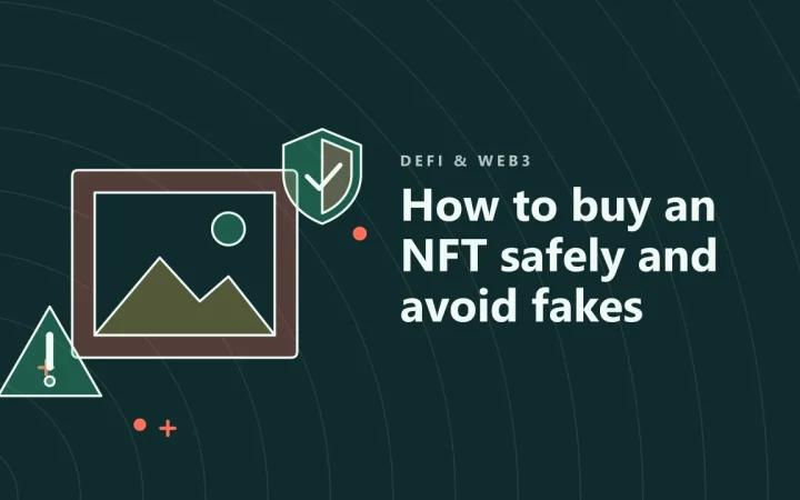 Как безопасно купить NFT и не нарваться на подделку: иллюстрация цифровой картины в рамке и предупреждающего знака