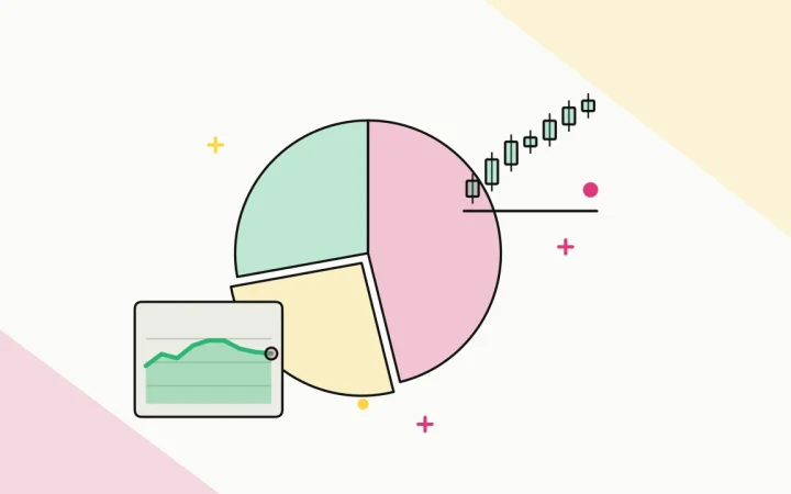 Иллюстрация круговой диаграммы портфеля с ценовым графиком для руководства по трейдингу и инвестициям
