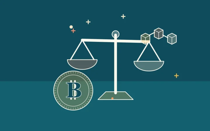 Иллюстрация весов для сравнения вариантов с монетой для руководства по Bitcoin