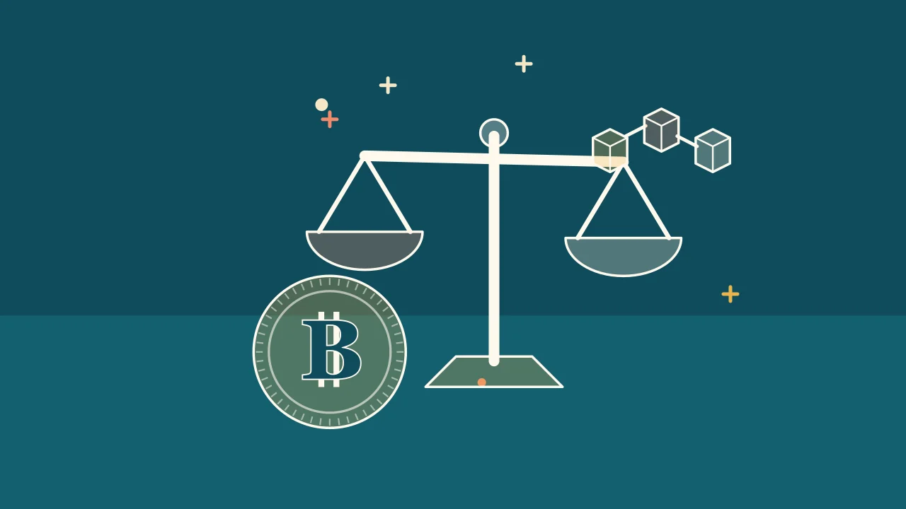 Иллюстрация весов для сравнения вариантов с монетой для руководства по Bitcoin
