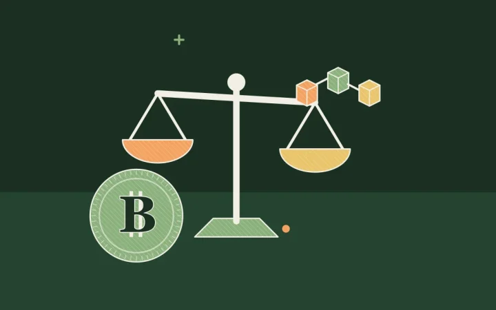 Иллюстрация весов для сравнения вариантов с монетой для руководства по Bitcoin
