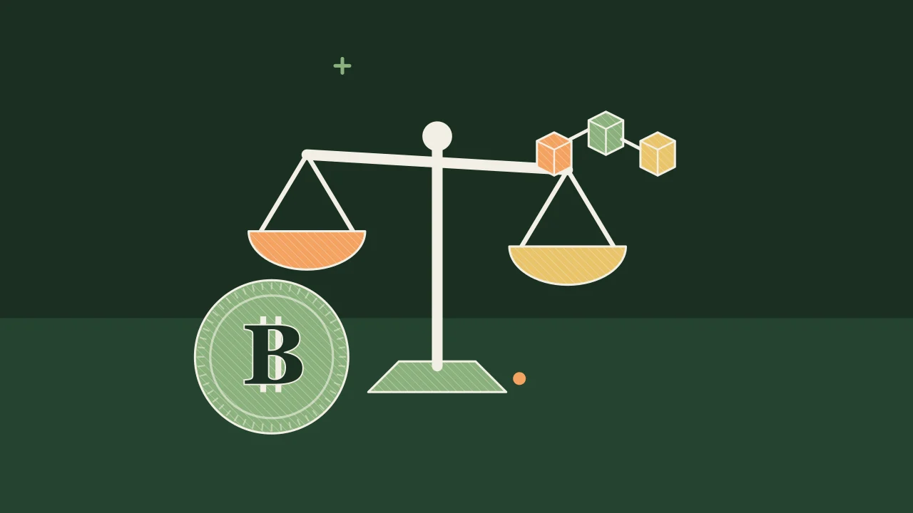 Иллюстрация весов для сравнения вариантов с монетой для руководства по Bitcoin