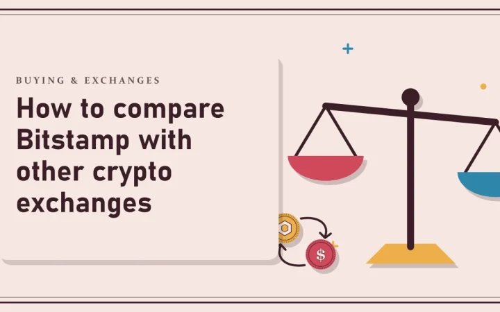 Как сравнить Bitstamp с другими криптобиржами: иллюстрация весов, на которых сравниваются варианты, и двух обмениваемых монет