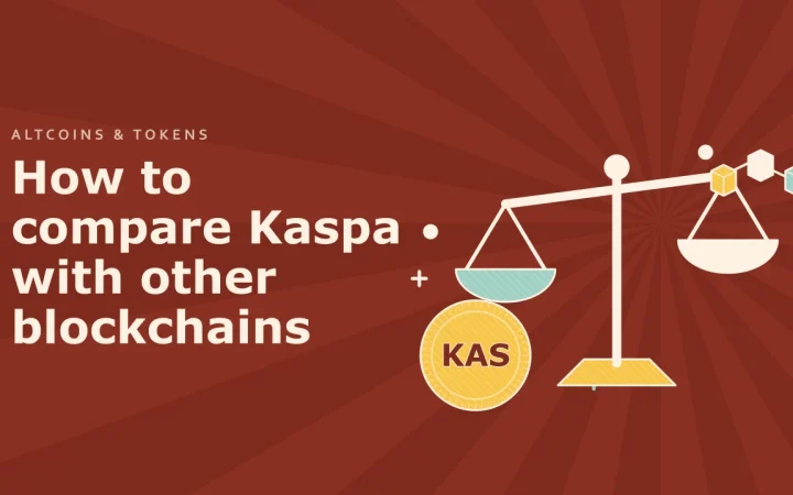 Как сравнить Kaspa с другими блокчейнами: иллюстрация с весами, сравнивающими варианты, и монетой