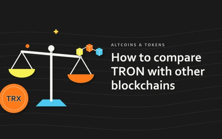 Как сравнить TRON с другими блокчейнами: иллюстрация весов, сравнивающих варианты, и монеты
