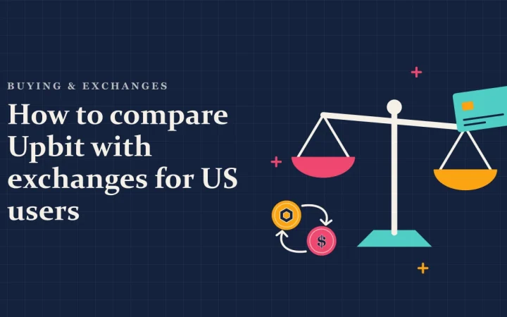 Как сравнить Upbit с биржами для пользователей из США: иллюстрация с весами, на которых сравниваются варианты, и двумя обмениваемыми монетами