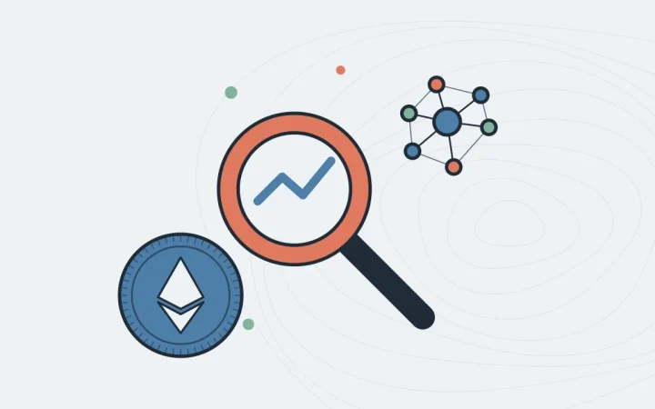 Иллюстрация лупы над графиком с монетой для руководства по Ethereum