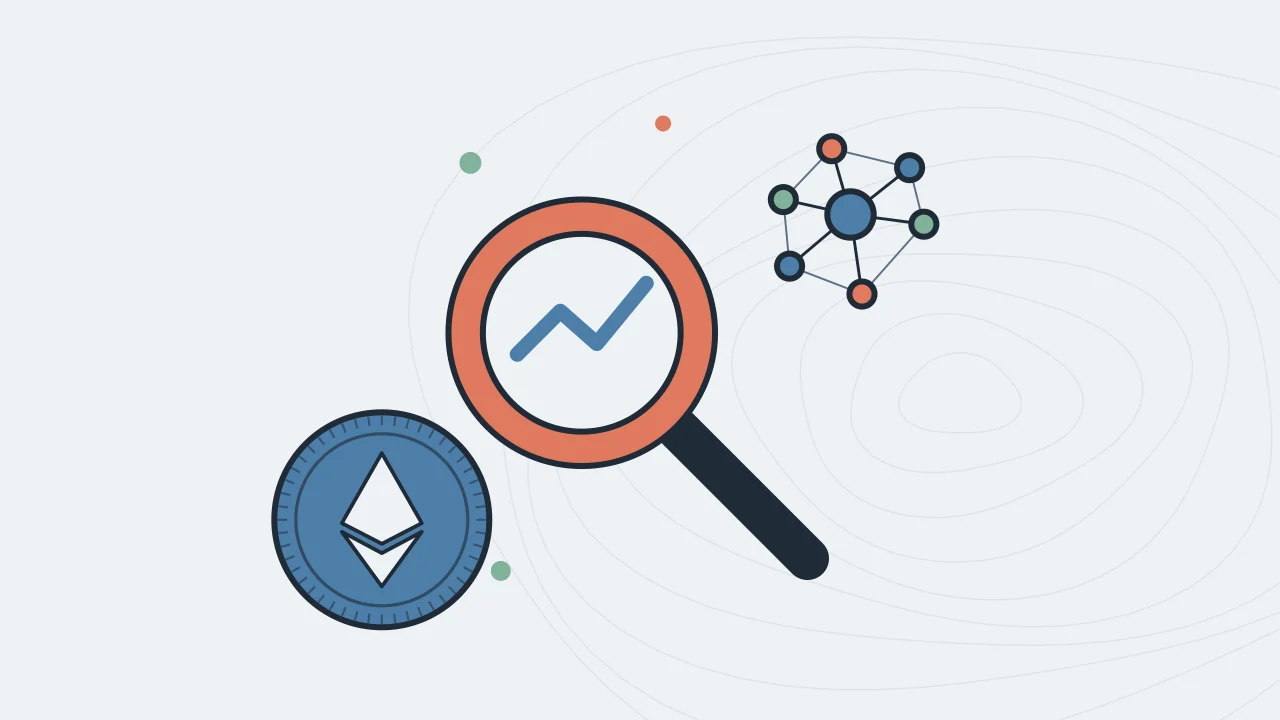 Иллюстрация лупы над графиком с монетой для руководства по Ethereum
