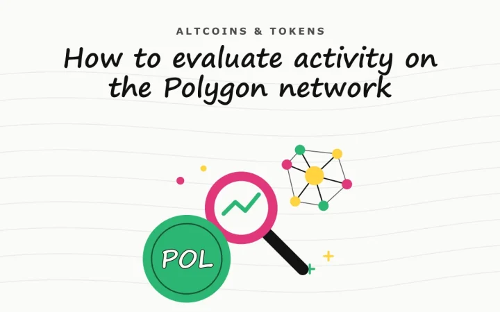 Как оценить активность в сети Polygon: иллюстрация лупы над графиком и монеты