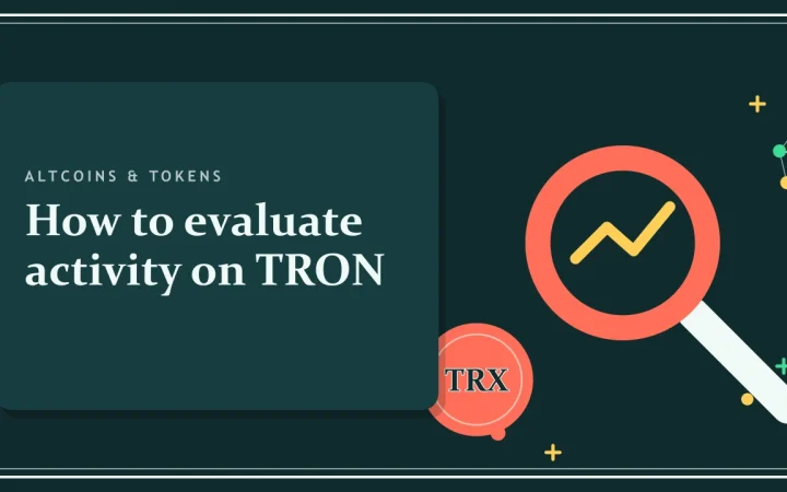 Как оценить активность в TRON: иллюстрация лупы над графиком и монеты
