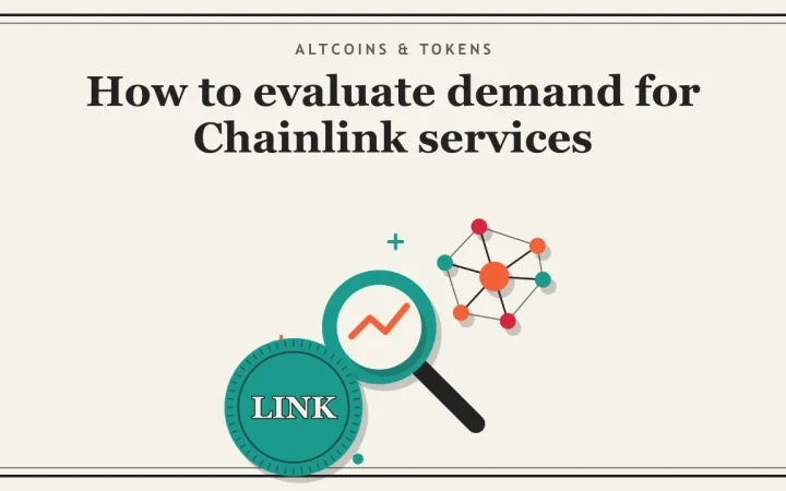 Как оценить спрос на сервисы Chainlink: иллюстрация лупы над графиком и монеты