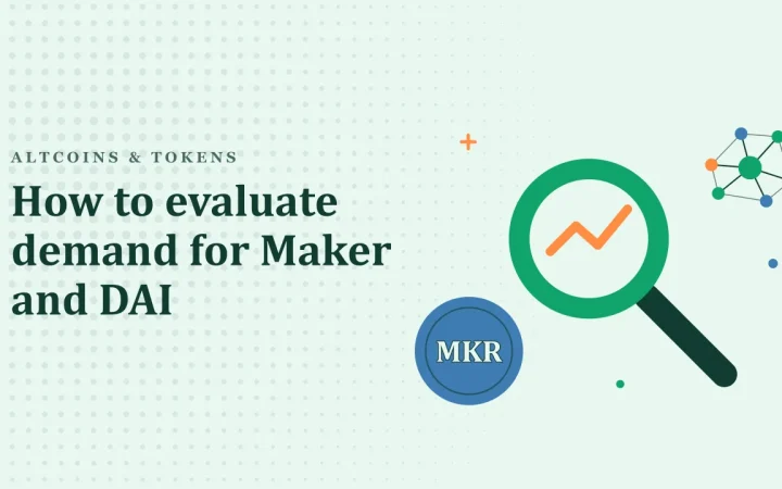 Как оценить спрос на Maker и DAI: иллюстрация лупы над графиком и монеты