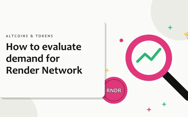 Как оценить спрос на Render Network: иллюстрация лупы над графиком и монеты