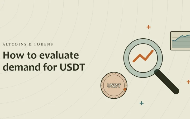 Как оценить спрос на USDT: иллюстрация лупы над графиком и монеты