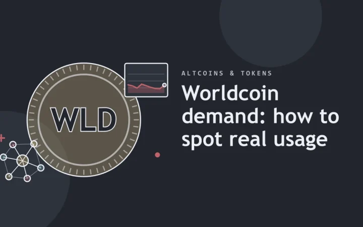 Спрос на Worldcoin: как распознать реальное использование: иллюстрация с монетой и сетью узлов