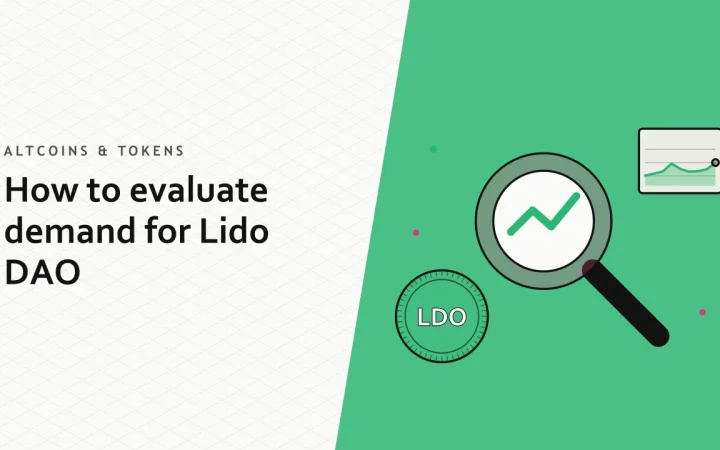 Как оценить спрос на Lido DAO: иллюстрация лупы над графиком и монеты