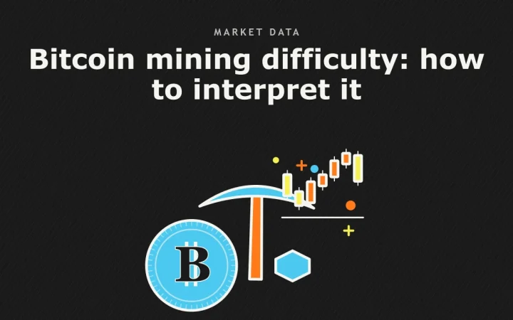 Сложность майнинга Bitcoin: как её интерпретировать: иллюстрация с киркой для майнинга и монетой