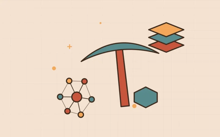 Иллюстрация кирки с сетью нод для руководства по блокчейну