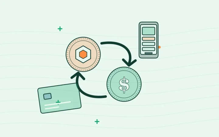 Иллюстрация обмена двух монет с криптокартой для руководства «Покупка и обмен»