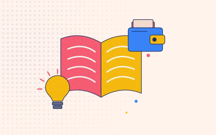 Иллюстрация открытой книги с идеей в виде лампочки для руководства по основам криптовалют