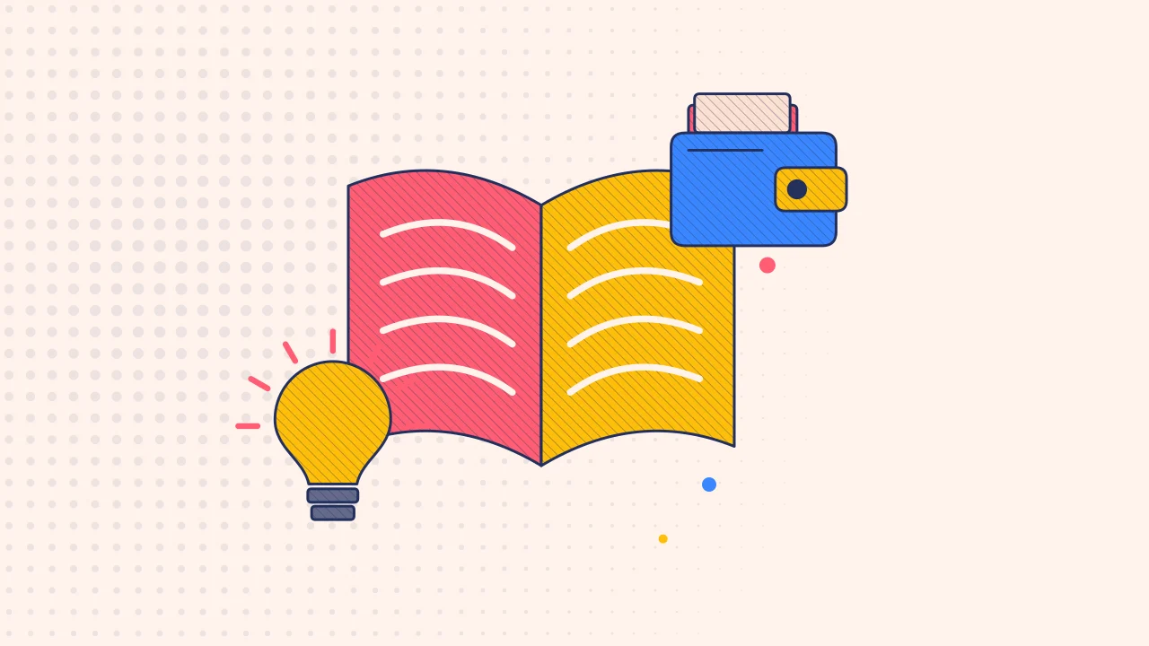 Иллюстрация открытой книги с идеей в виде лампочки для руководства по основам криптовалют
