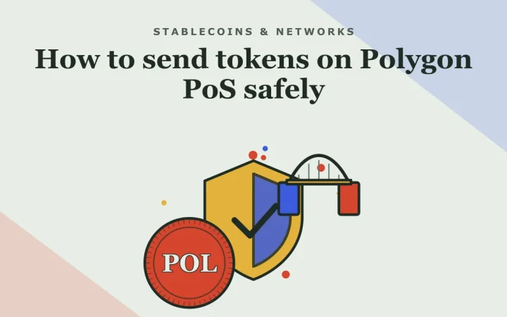 Как безопасно отправлять токены в Polygon PoS: иллюстрация щита безопасности и монеты
