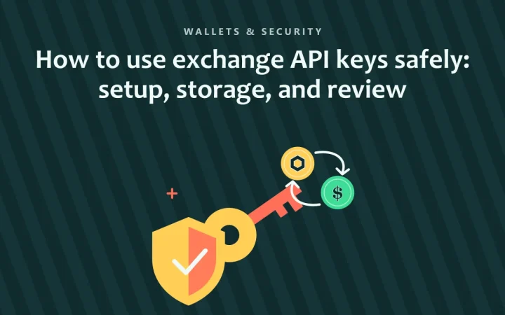 Как безопасно использовать API-ключи биржи: настройка, хранение и проверка: иллюстрация приватного ключа и щита безопасности