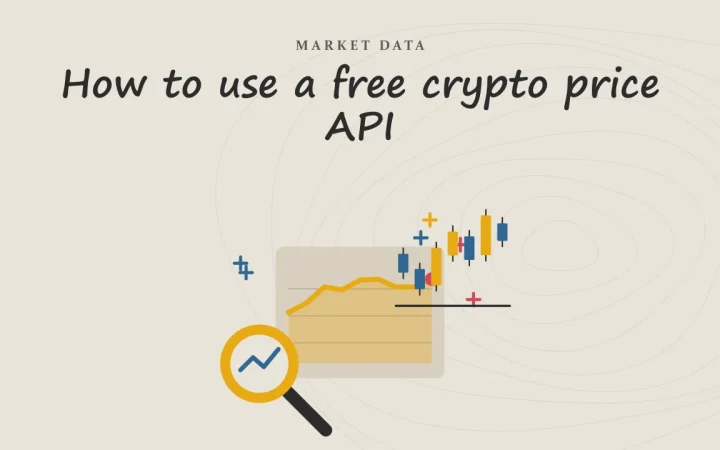 Как пользоваться бесплатным API цен криптовалют: иллюстрация с ценовым графиком и лупой над графиком
