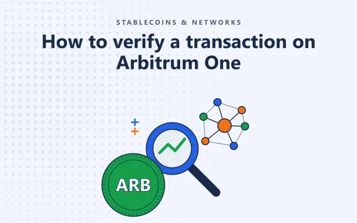 Как проверить транзакцию в Arbitrum One: иллюстрация лупы над графиком и монеты