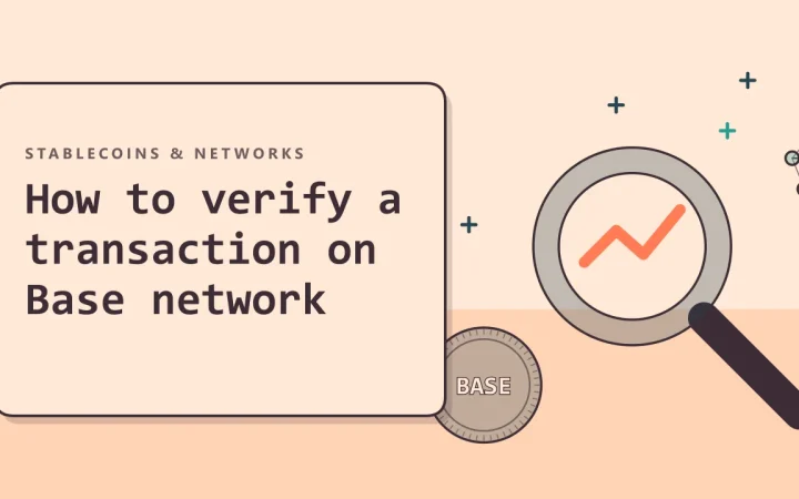 Как проверить транзакцию в сети Base: иллюстрация лупы над графиком и монеты