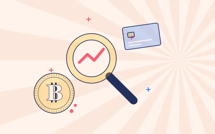 Иллюстрация лупы над графиком с монетой для руководства по Bitcoin