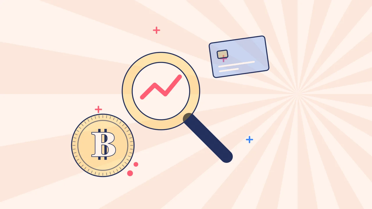 Иллюстрация лупы над графиком с монетой для руководства по Bitcoin